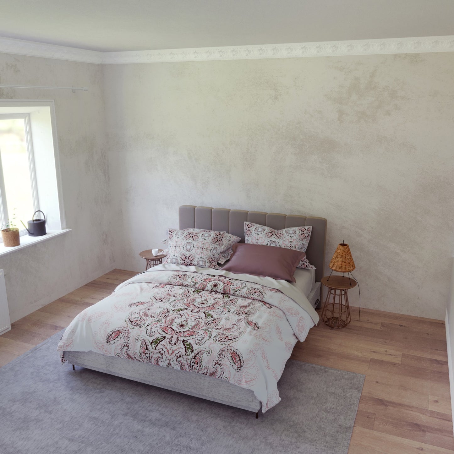 Classic Printed Bedsheet ,152 Tc , 100% Cotton - Pastel Pink