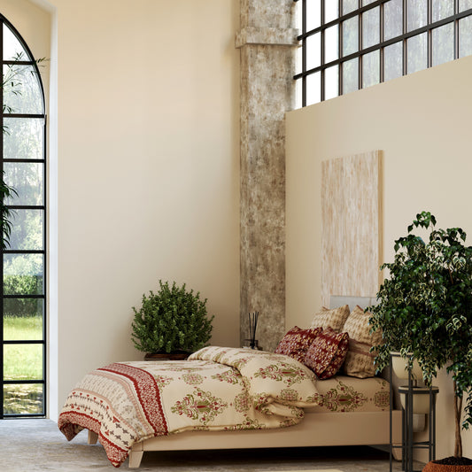 Vintage Vibes Bedsheet – Classic Patterns in Rich Maroon