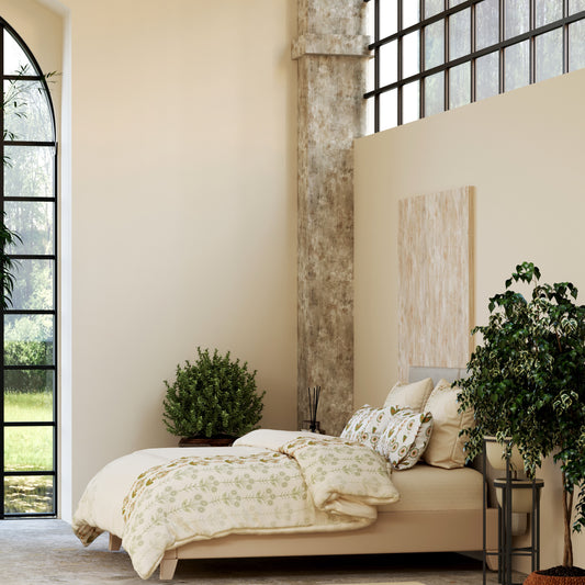 Soft Cotton Bedsheet with Delicate Green & Ochre Floral Print