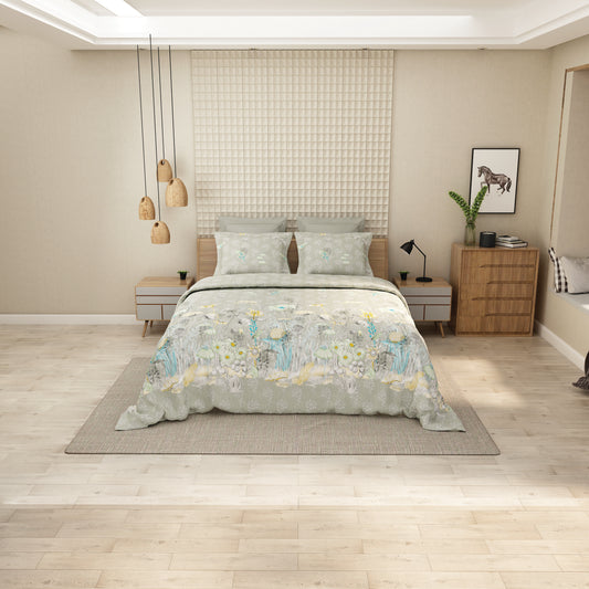 Botanical Bliss – Fresh Green Bedsheet with Blooming Details
