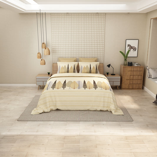 Premium Cotton Bedsheet Set – Warm Yellow with Elegant Tree Patterns