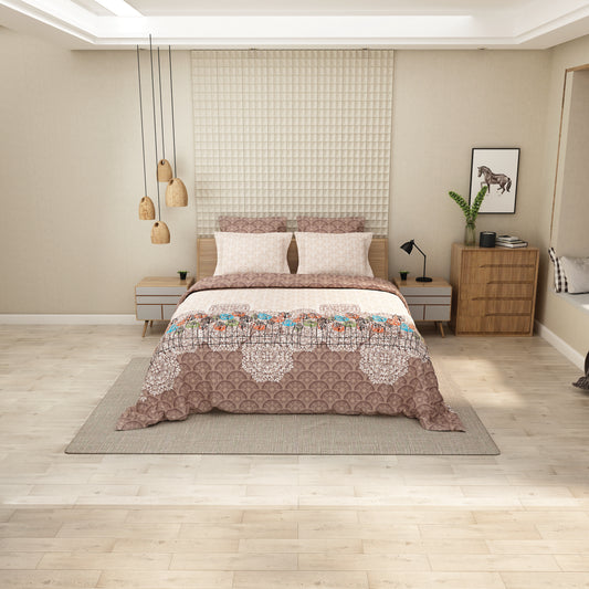 Classic Brown Printed Bedsheet - Traditional Mandala Print Bedsheet