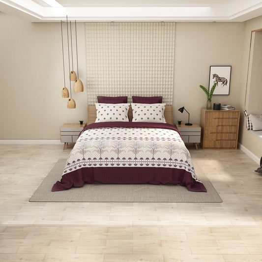 Royal Bloom Bedsheet – Deep Maroon Elegance with Nature-Inspired Print