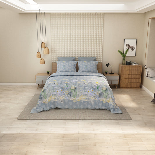 Calm & Cozy – Blue Botanical Print Bedsheet for Peaceful Nights