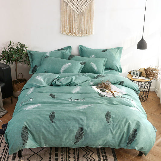 Nature-Inspired Comfort – Green Feather Print Bed Sheet