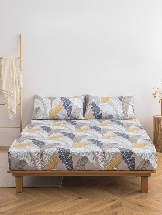 Premium Leaf Print Cotton Bedsheet with Pillow Covers