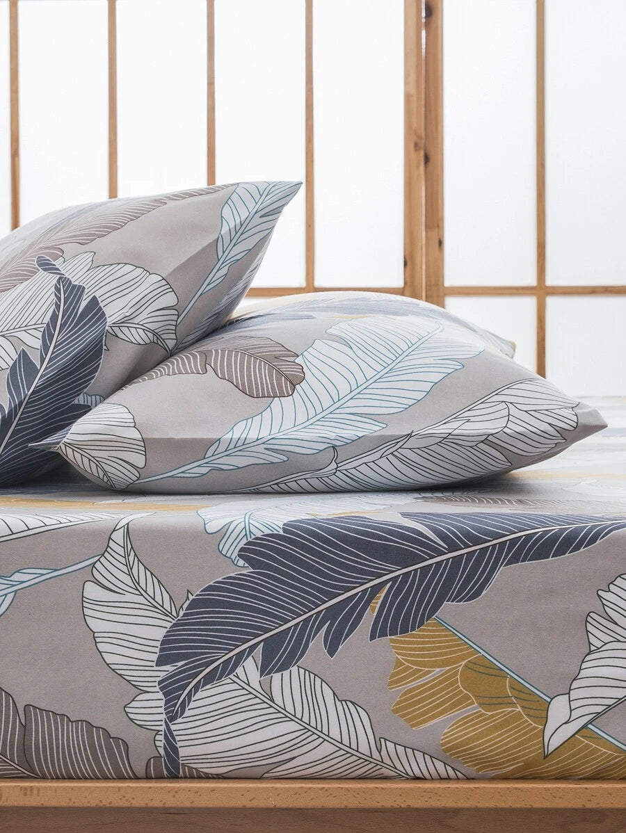 Premium Leaf Print Cotton Bedsheet with Pillow Covers