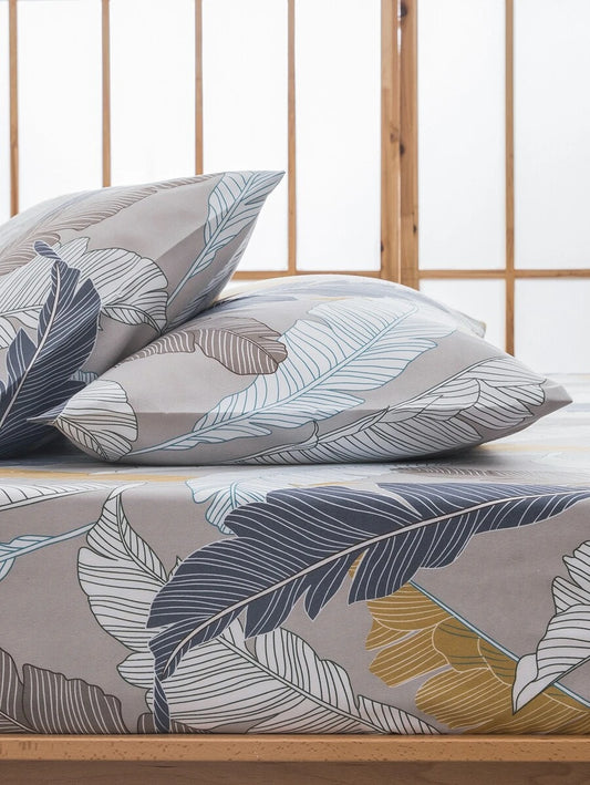 Premium Leaf Print Cotton Bedsheet with Pillow Covers