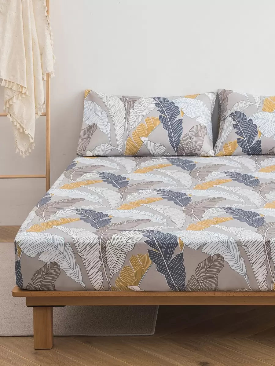 Premium Leaf Print Cotton Bedsheet with Pillow Covers