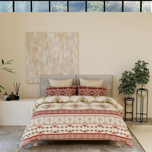 Vintage Vibes Bedsheet – Classic Patterns in Rich Maroon